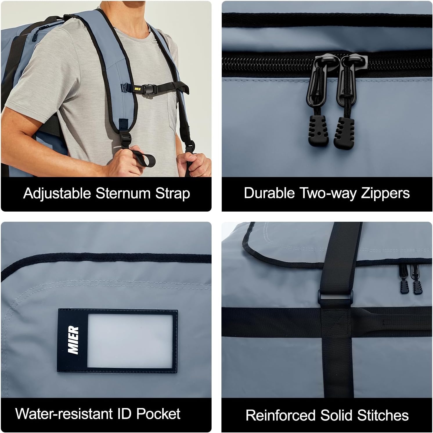 image:imageMIER Water Resistant Backpack Duffle Heavy Duty Convertible Duffle Bag with Backpack Straps for Gym Sports TravelGray
