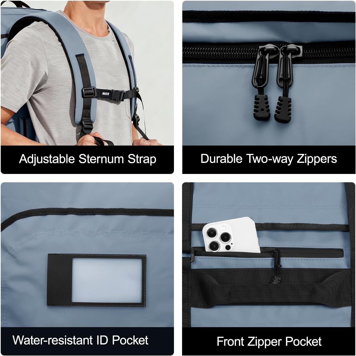 image:imageMIER Water Resistant Backpack Duffle Heavy Duty Convertible Duffle Bag with Backpack Straps for Gym Sports TravelGray