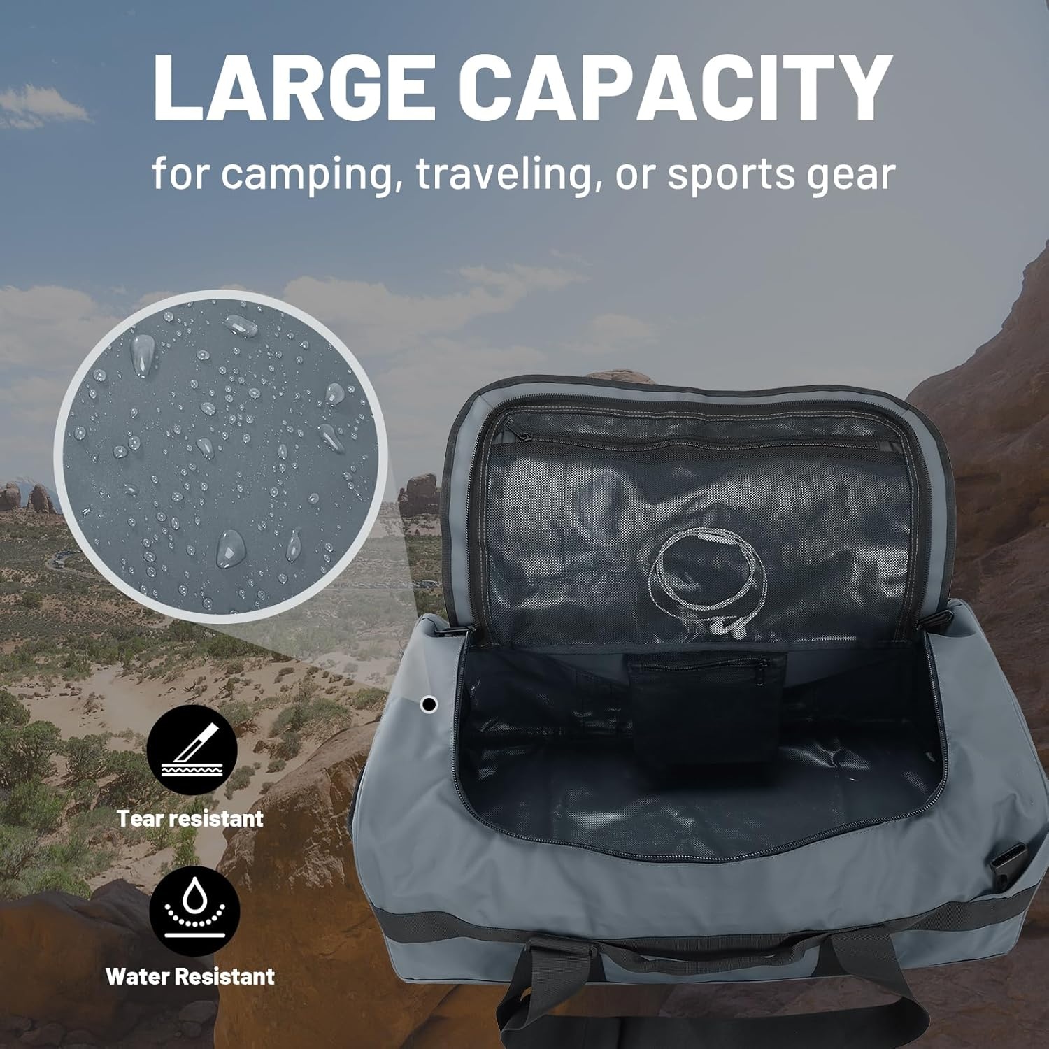 image:imageMIER Water Resistant Backpack Duffle Heavy Duty Convertible Duffle Bag with Backpack Straps for Gym Sports TravelGray
