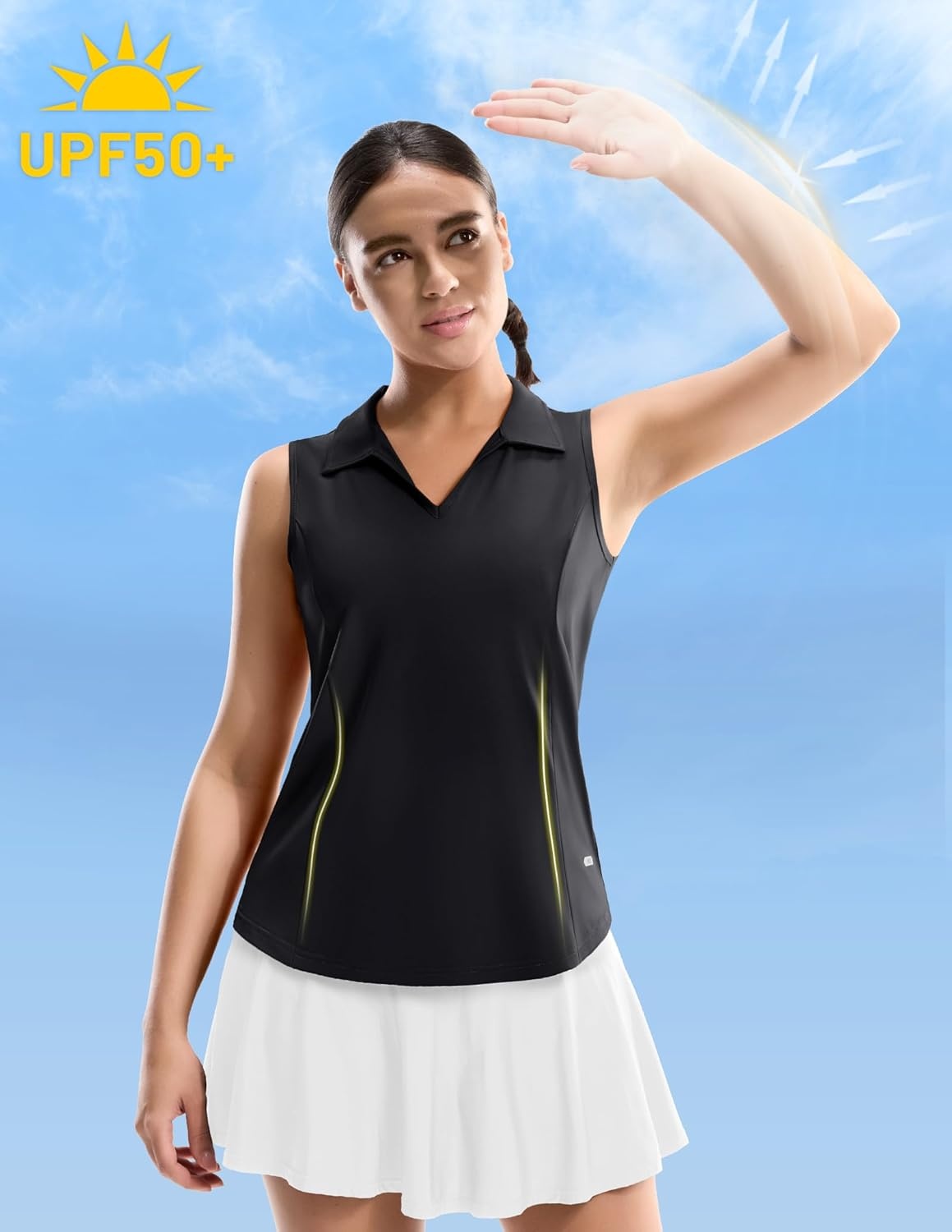 image:imageMIER Womens Sleeveless Golf Polo Shirts Dry Fit V Neck Collared Tank Tops Tennis Athletic UPF 50 Shirt for Workout CasualBlack
