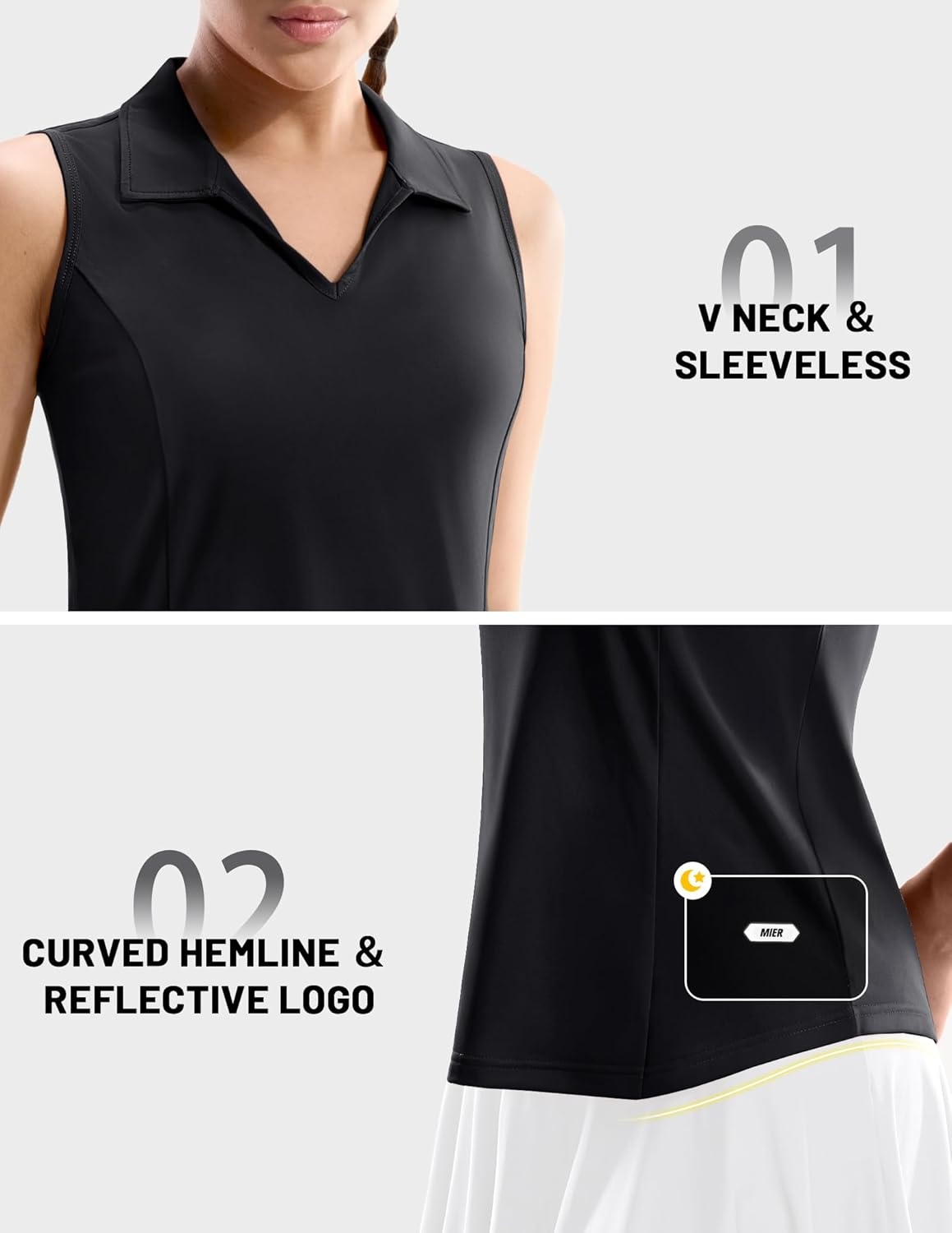image:imageMIER Womens Sleeveless Golf Polo Shirts Dry Fit V Neck Collared Tank Tops Tennis Athletic UPF 50 Shirt for Workout CasualBlack