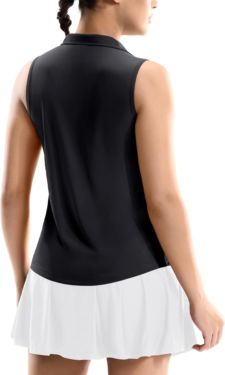 image:imageMIER Womens Sleeveless Golf Polo Shirts Dry Fit V Neck Collared Tank Tops Tennis Athletic UPF 50 Shirt for Workout CasualBlack