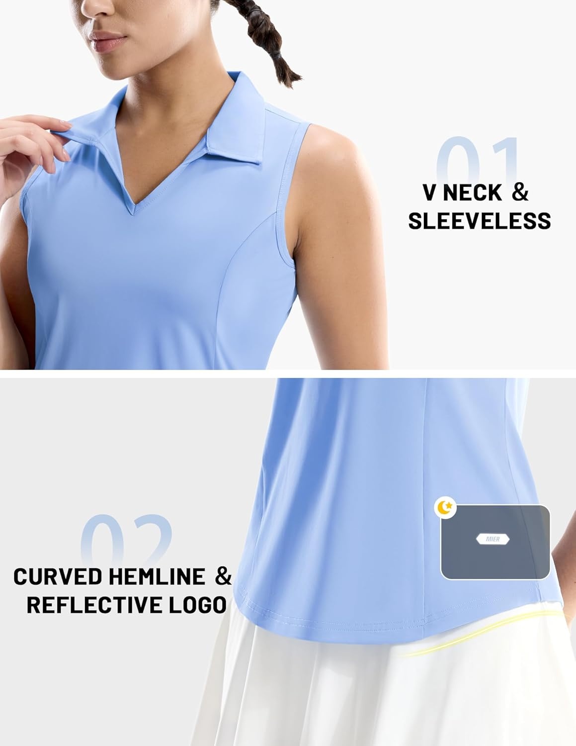 image:imageMIER Womens Sleeveless Golf Polo Shirts Dry Fit V Neck Collared Tank Tops Tennis Athletic UPF 50 Shirt for Workout CasualLight Blue