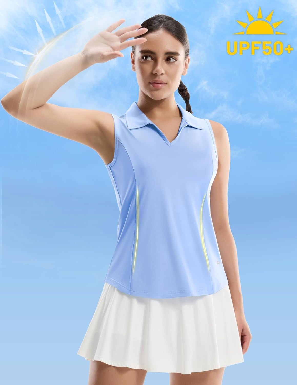 image:imageMIER Womens Sleeveless Golf Polo Shirts Dry Fit V Neck Collared Tank Tops Tennis Athletic UPF 50 Shirt for Workout CasualLight Blue