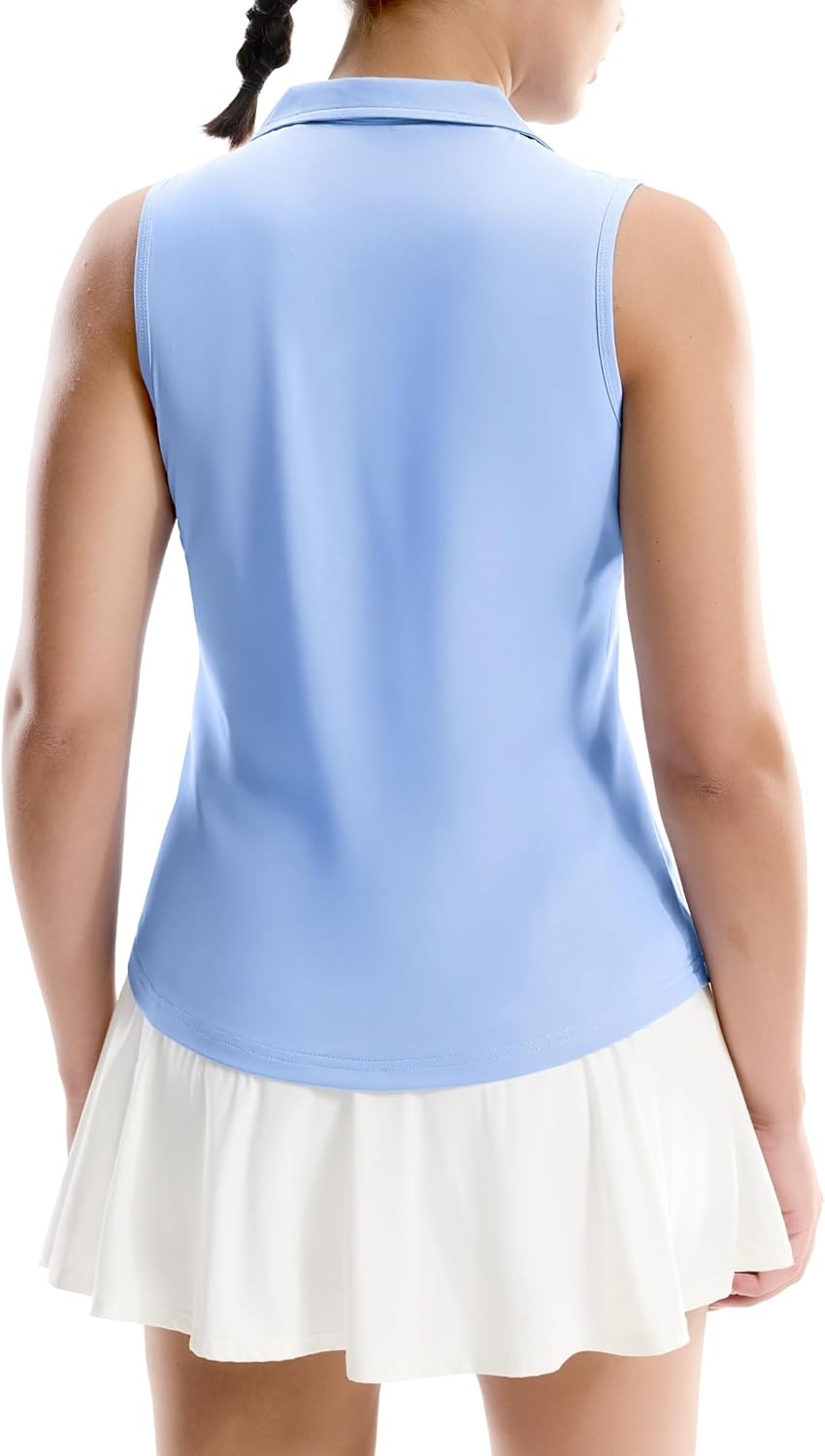 image:imageMIER Womens Sleeveless Golf Polo Shirts Dry Fit V Neck Collared Tank Tops Tennis Athletic UPF 50 Shirt for Workout CasualLight Blue