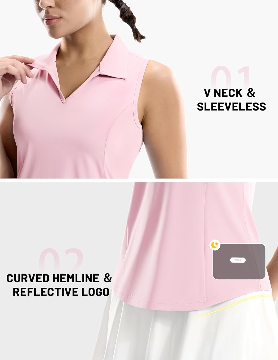 image:imageMIER Womens Sleeveless Golf Polo Shirts Dry Fit V Neck Collared Tank Tops Tennis Athletic UPF 50 Shirt for Workout CasualLight Pink