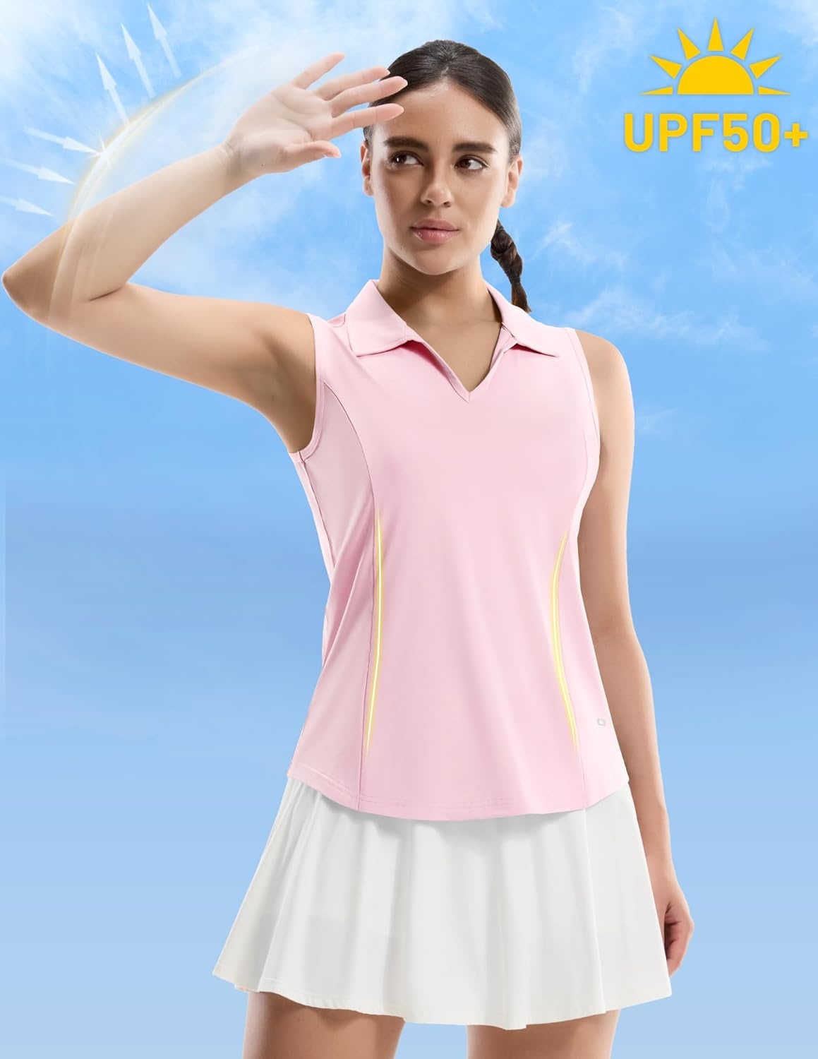 image:imageMIER Womens Sleeveless Golf Polo Shirts Dry Fit V Neck Collared Tank Tops Tennis Athletic UPF 50 Shirt for Workout CasualLight Pink