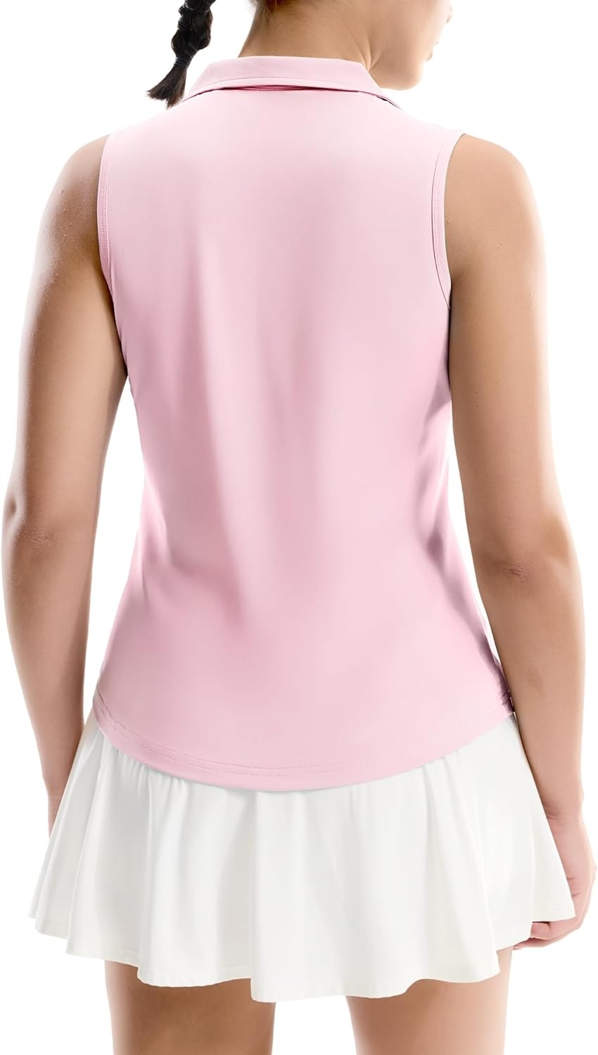 image:imageMIER Womens Sleeveless Golf Polo Shirts Dry Fit V Neck Collared Tank Tops Tennis Athletic UPF 50 Shirt for Workout CasualLight Pink