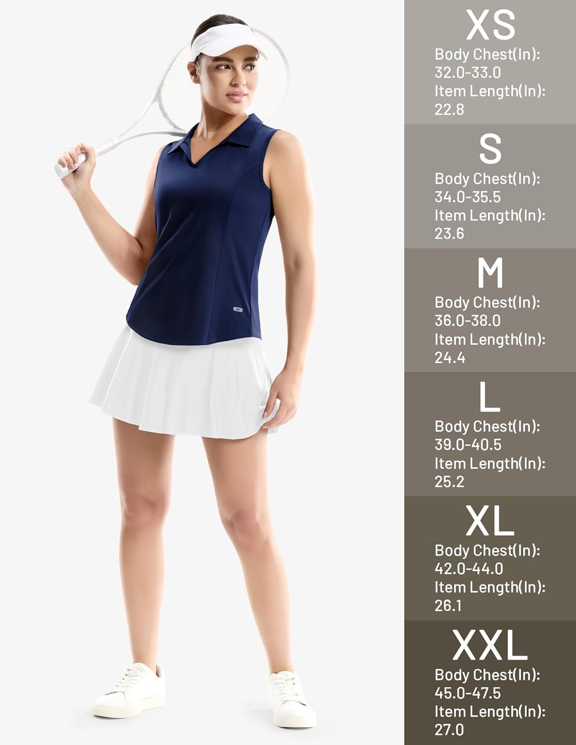 image:imageMIER Womens Sleeveless Golf Polo Shirts Dry Fit V Neck Collared Tank Tops Tennis Athletic UPF 50 Shirt for Workout CasualNavy