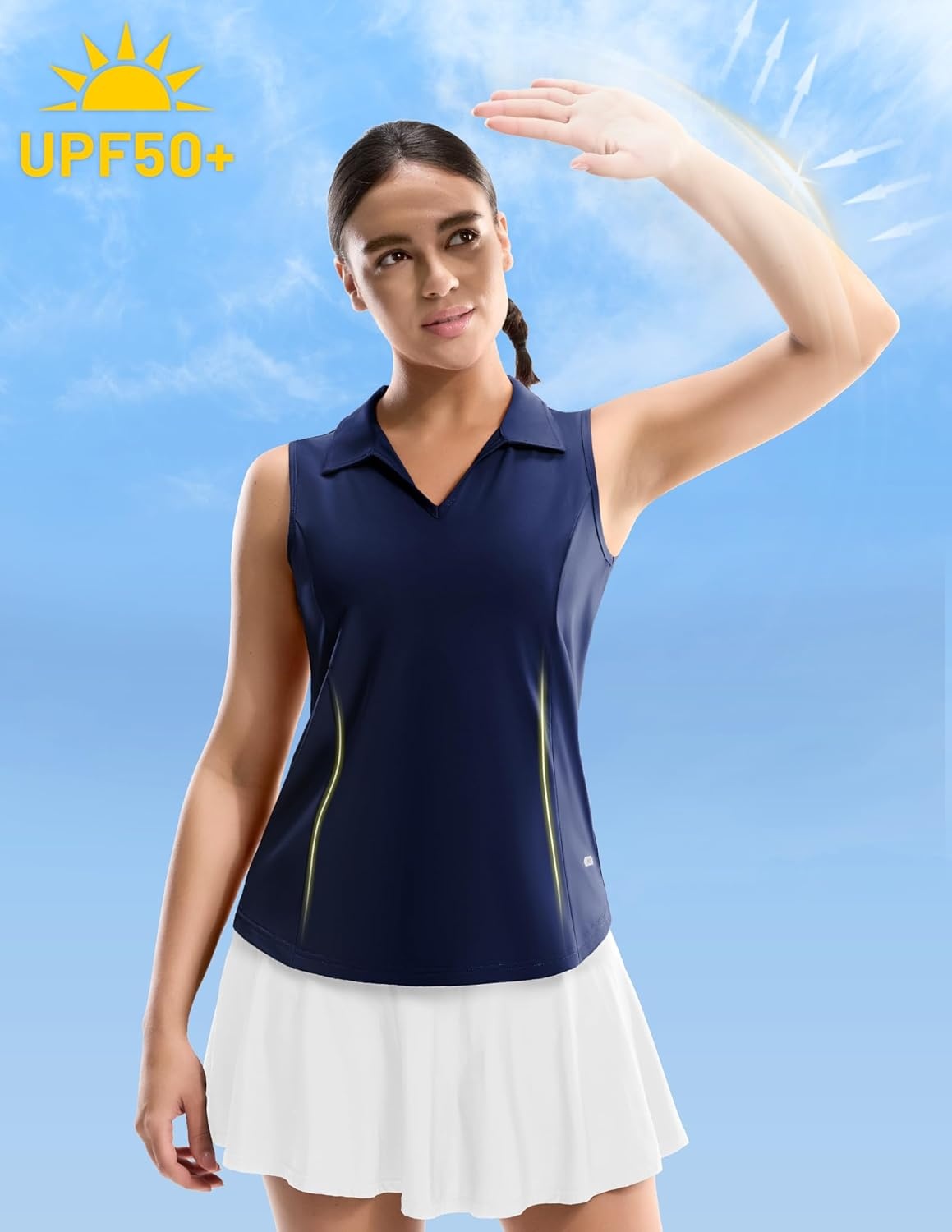 image:imageMIER Womens Sleeveless Golf Polo Shirts Dry Fit V Neck Collared Tank Tops Tennis Athletic UPF 50 Shirt for Workout CasualNavy