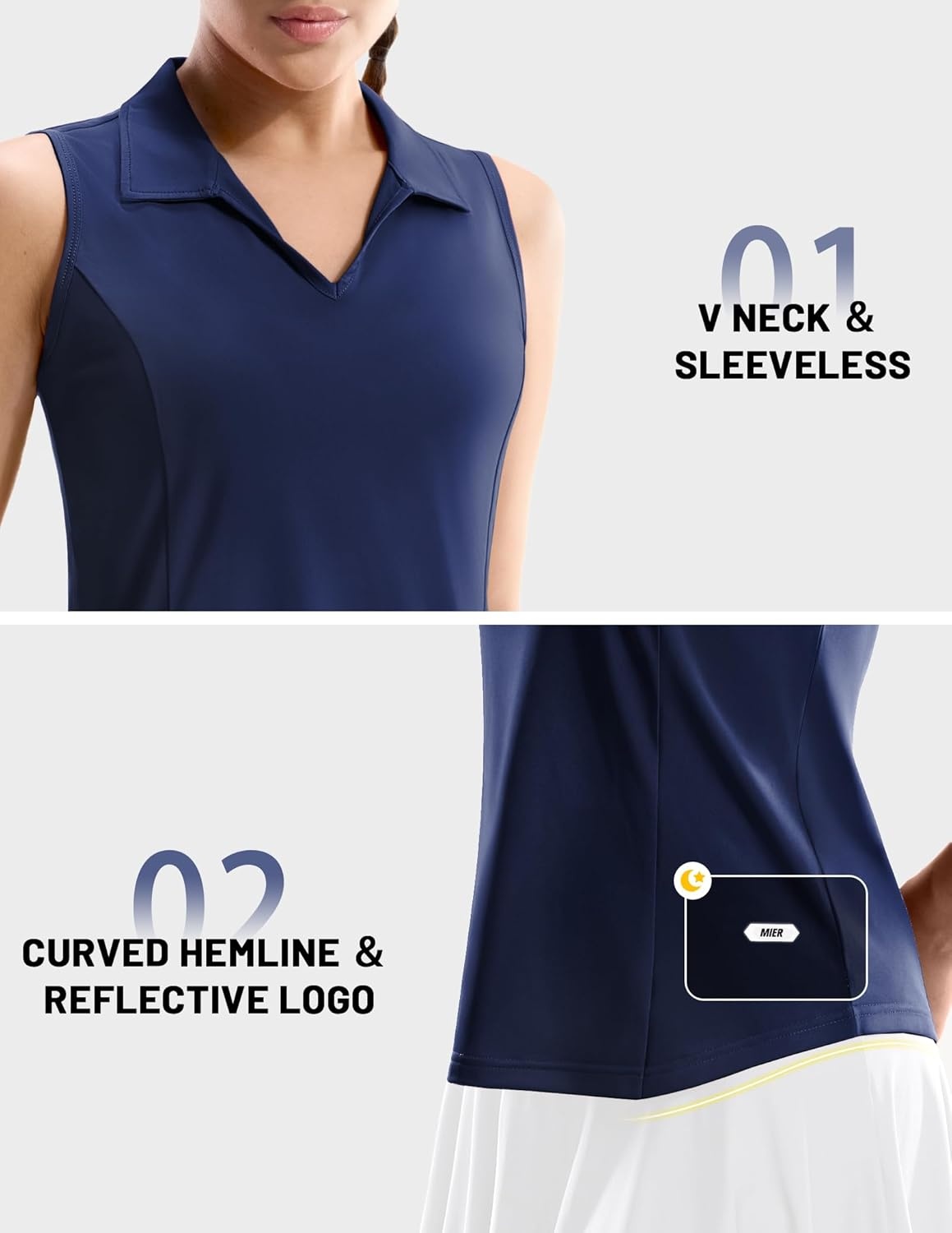 image:imageMIER Womens Sleeveless Golf Polo Shirts Dry Fit V Neck Collared Tank Tops Tennis Athletic UPF 50 Shirt for Workout CasualNavy