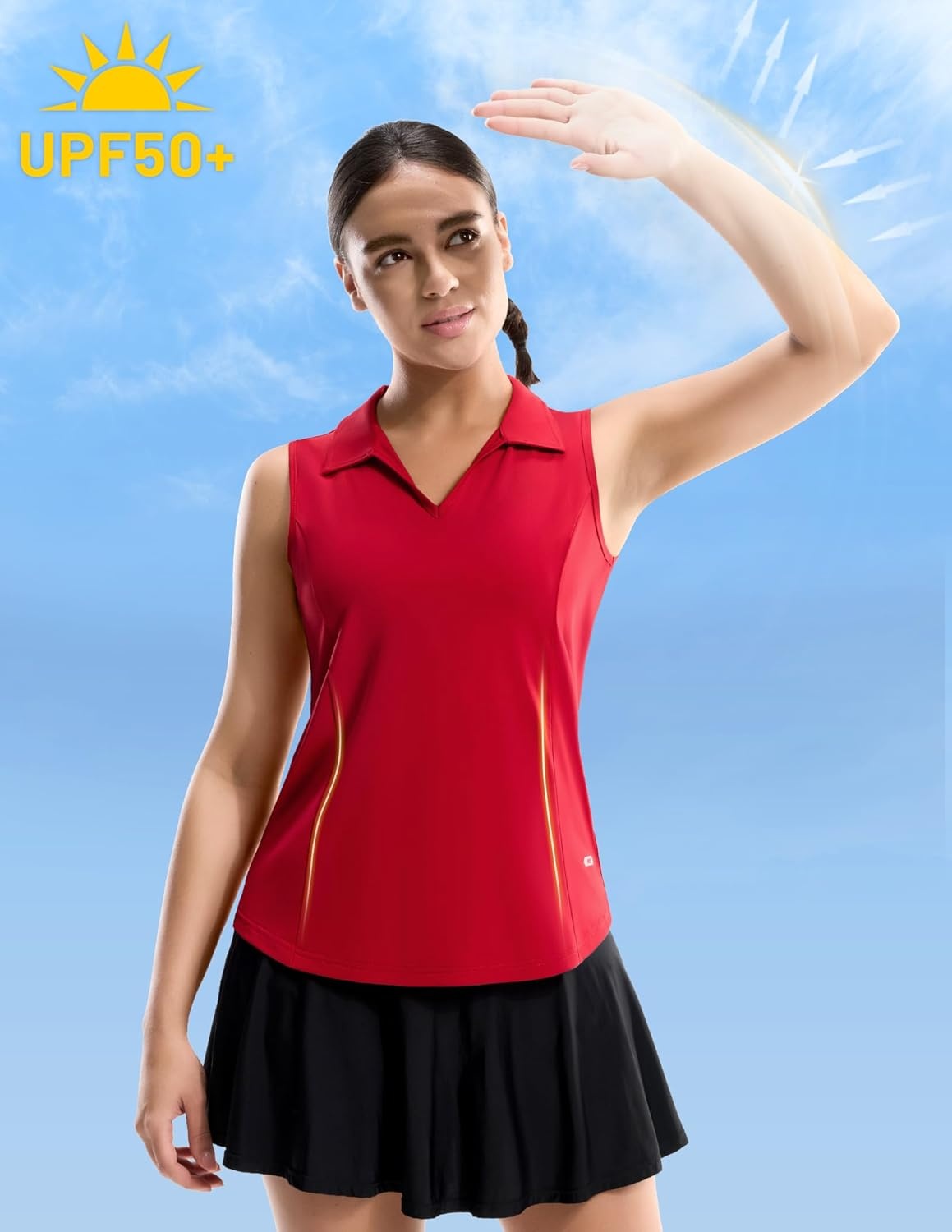 image:imageMIER Womens Sleeveless Golf Polo Shirts Dry Fit V Neck Collared Tank Tops Tennis Athletic UPF 50 Shirt for Workout CasualRed