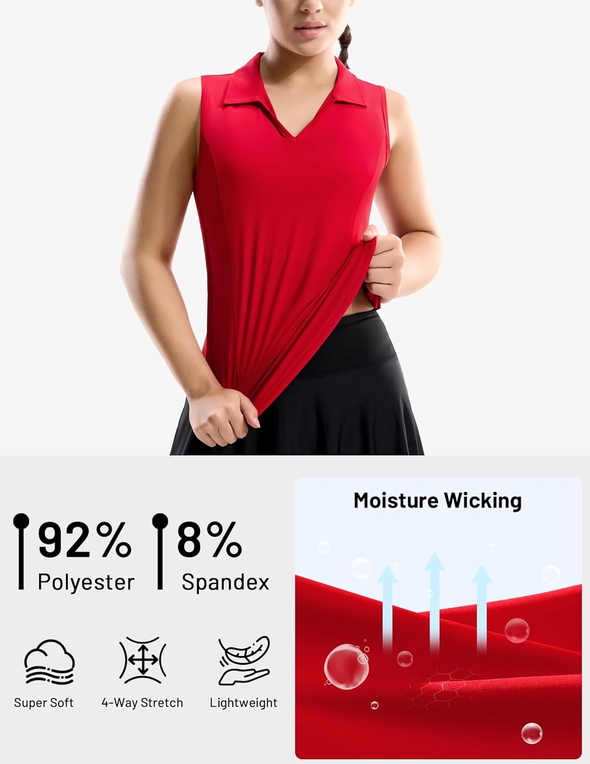 image:imageMIER Womens Sleeveless Golf Polo Shirts Dry Fit V Neck Collared Tank Tops Tennis Athletic UPF 50 Shirt for Workout CasualRed