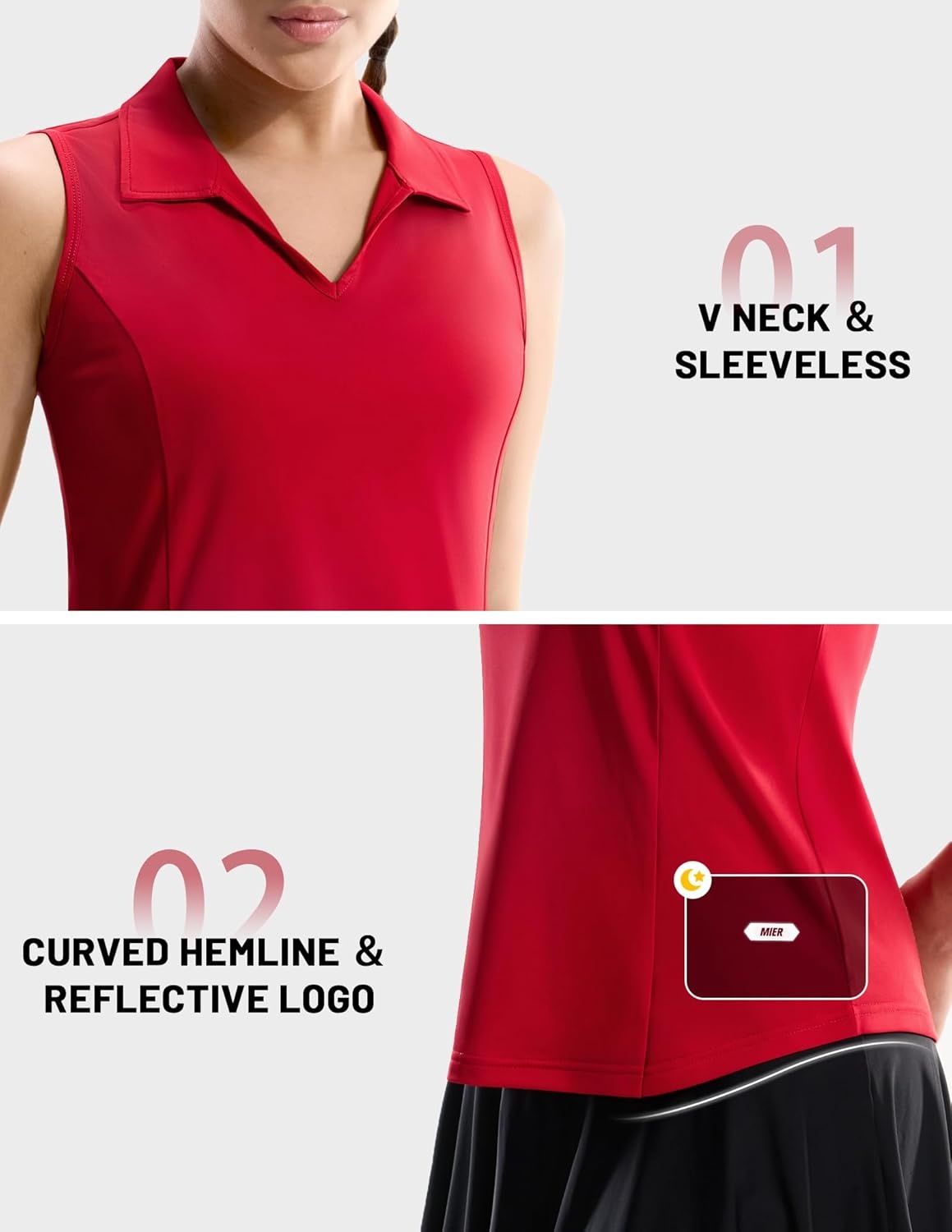 image:imageMIER Womens Sleeveless Golf Polo Shirts Dry Fit V Neck Collared Tank Tops Tennis Athletic UPF 50 Shirt for Workout CasualRed