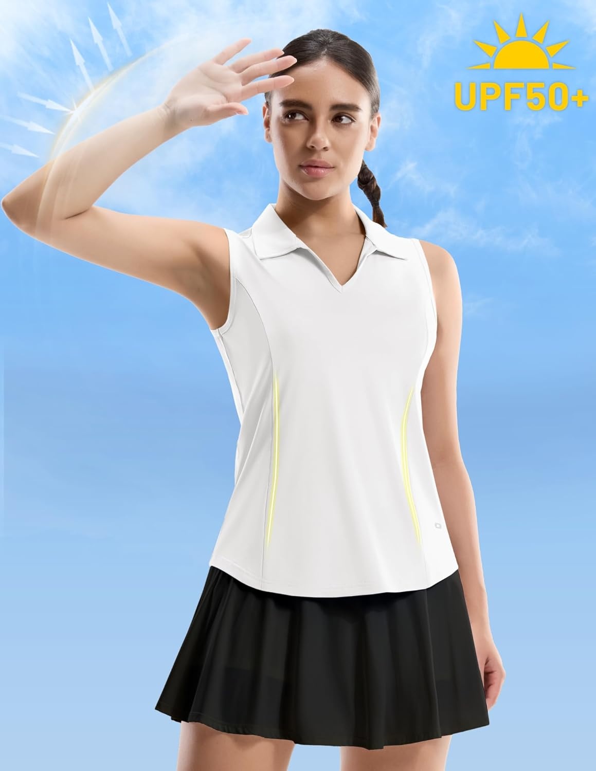 image:imageMIER Womens Sleeveless Golf Polo Shirts Dry Fit V Neck Collared Tank Tops Tennis Athletic UPF 50 Shirt for Workout CasualWhite