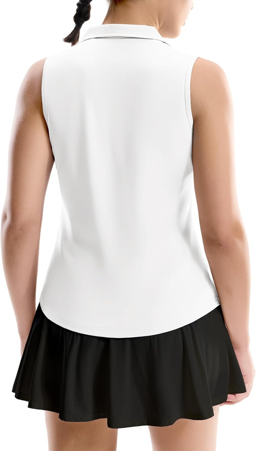 image:imageMIER Womens Sleeveless Golf Polo Shirts Dry Fit V Neck Collared Tank Tops Tennis Athletic UPF 50 Shirt for Workout CasualWhite