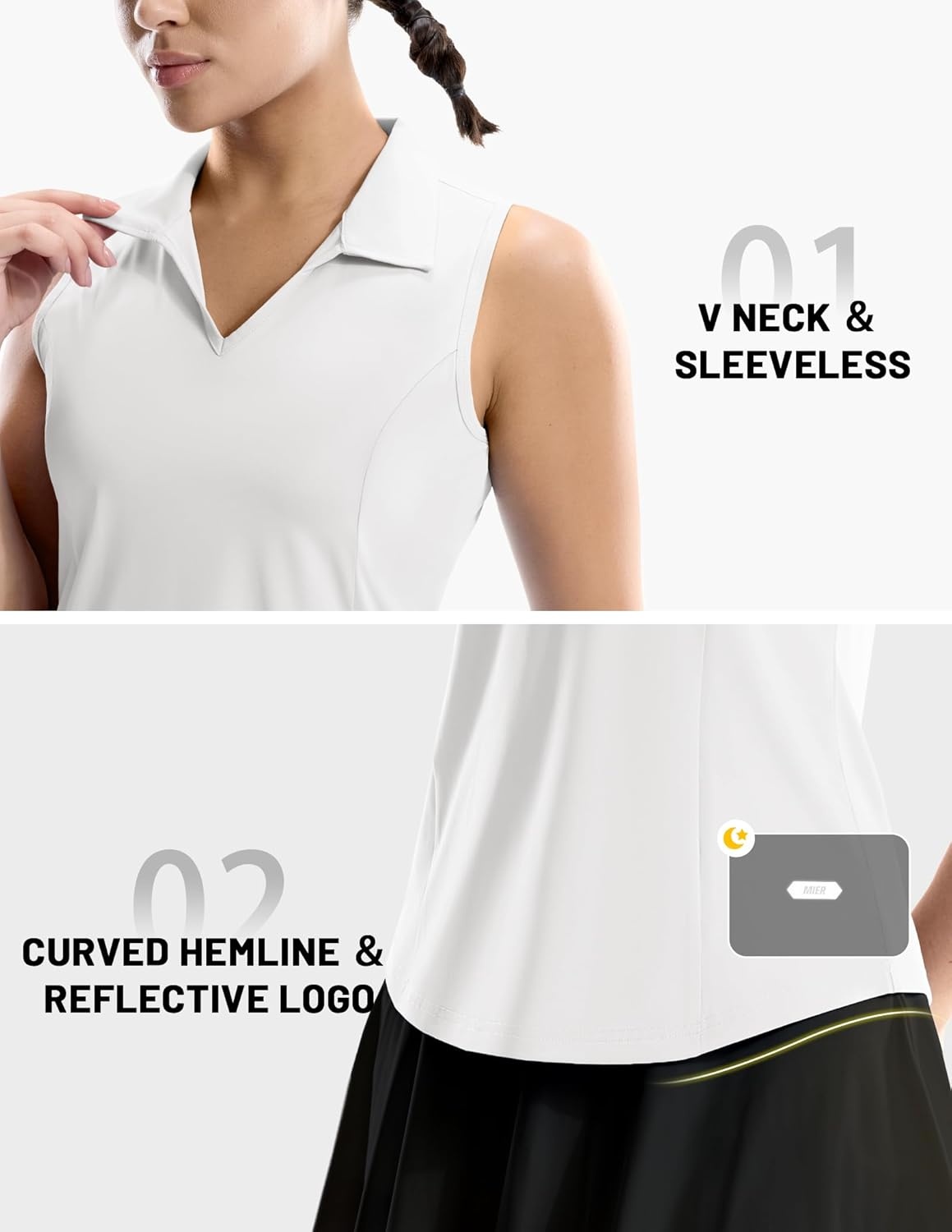 image:imageMIER Womens Sleeveless Golf Polo Shirts Dry Fit V Neck Collared Tank Tops Tennis Athletic UPF 50 Shirt for Workout CasualWhite
