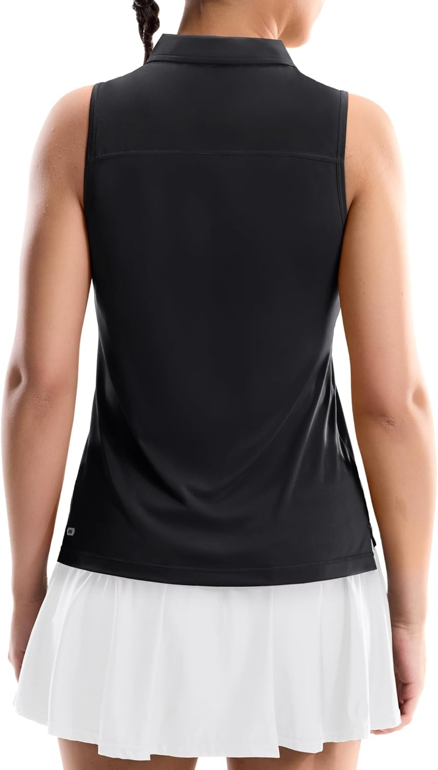 image:imageMIER Womens Sleeveless Golf Shirts Quarter Zip UPF 50 Collared Polo Tank Tops Quick Dry Zip Up Tennis Sports Active TeeBlack