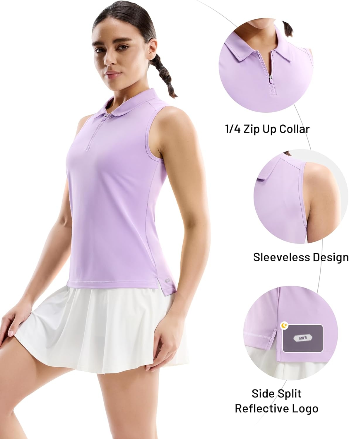image:imageMIER Womens Sleeveless Golf Shirts Quarter Zip UPF 50 Collared Polo Tank Tops Quick Dry Zip Up Tennis Sports Active TeeLavender