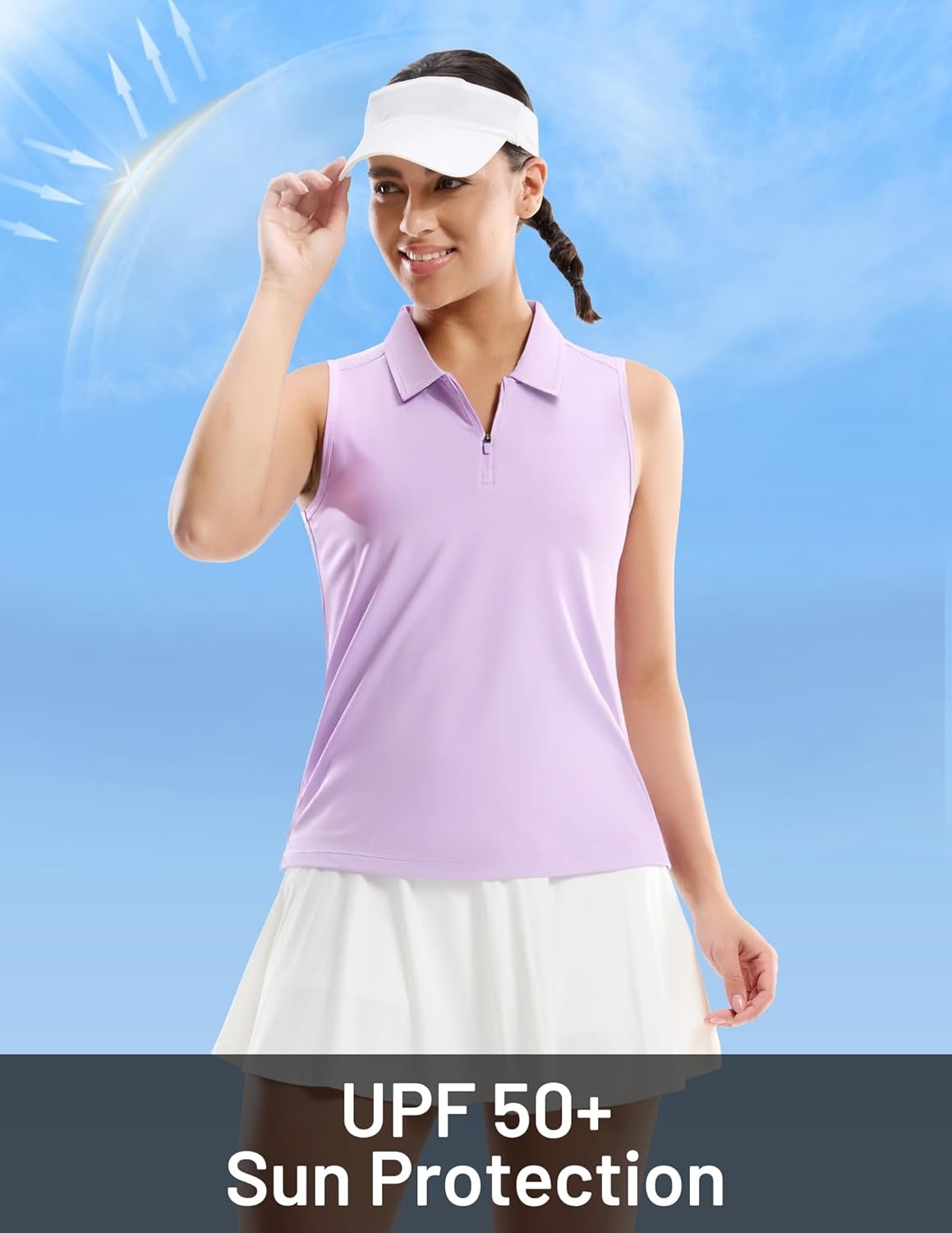 image:imageMIER Womens Sleeveless Golf Shirts Quarter Zip UPF 50 Collared Polo Tank Tops Quick Dry Zip Up Tennis Sports Active TeeLavender