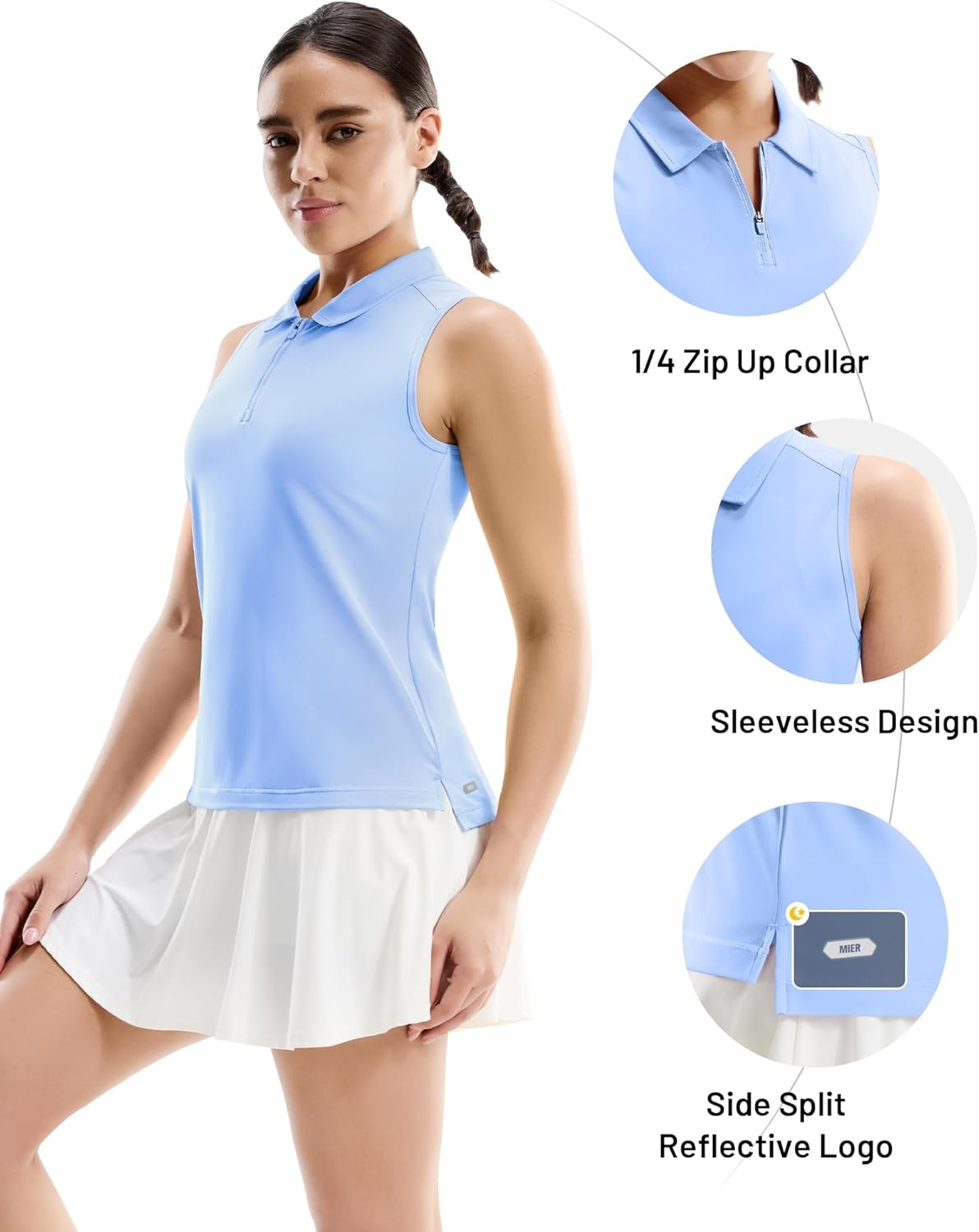 image:imageMIER Womens Sleeveless Golf Shirts Quarter Zip UPF 50 Collared Polo Tank Tops Quick Dry Zip Up Tennis Sports Active TeeLight Blue