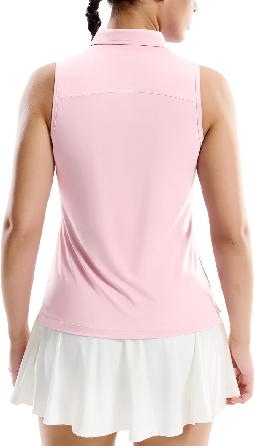 image:imageMIER Womens Sleeveless Golf Shirts Quarter Zip UPF 50 Collared Polo Tank Tops Quick Dry Zip Up Tennis Sports Active TeeLight Pink