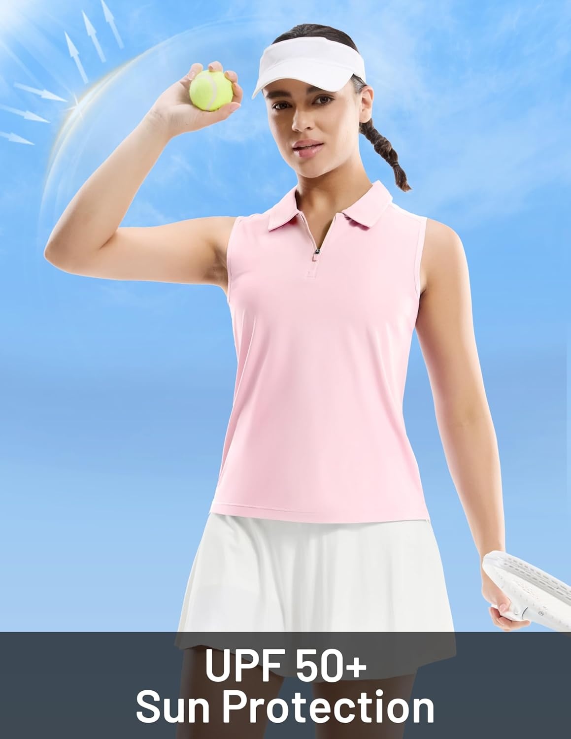 image:imageMIER Womens Sleeveless Golf Shirts Quarter Zip UPF 50 Collared Polo Tank Tops Quick Dry Zip Up Tennis Sports Active TeeLight Pink