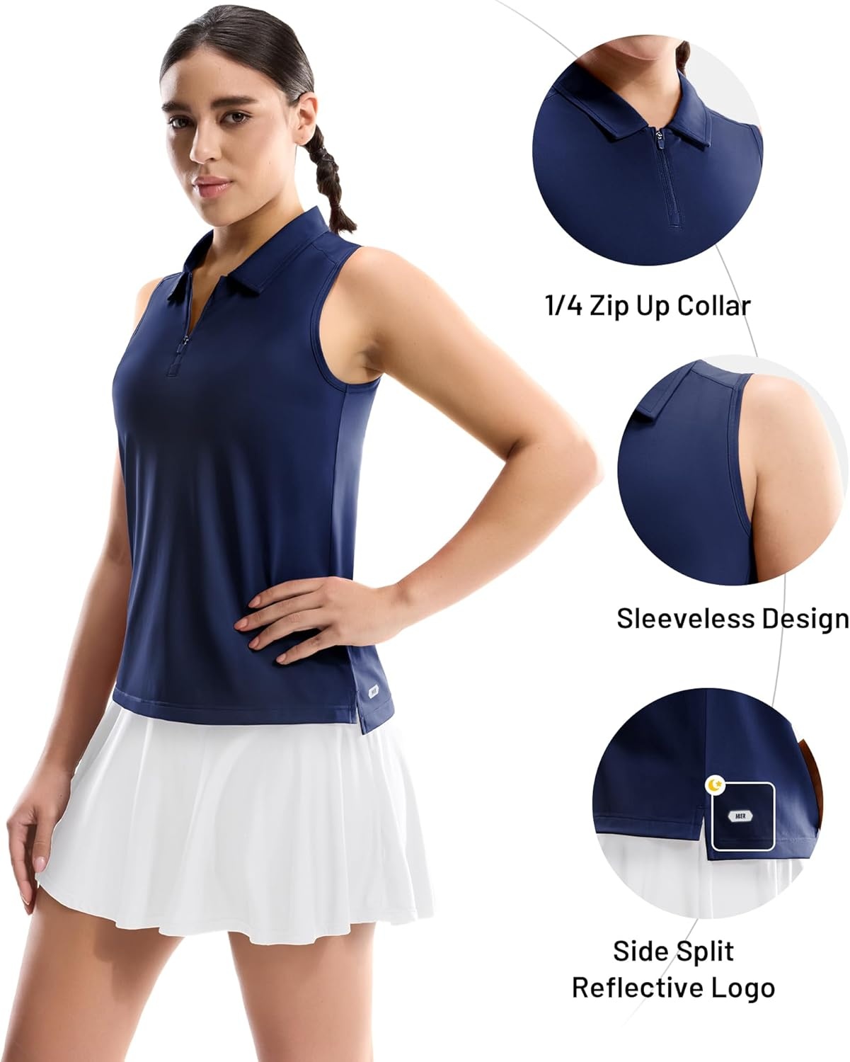 image:imageMIER Womens Sleeveless Golf Shirts Quarter Zip UPF 50 Collared Polo Tank Tops Quick Dry Zip Up Tennis Sports Active TeeNavy
