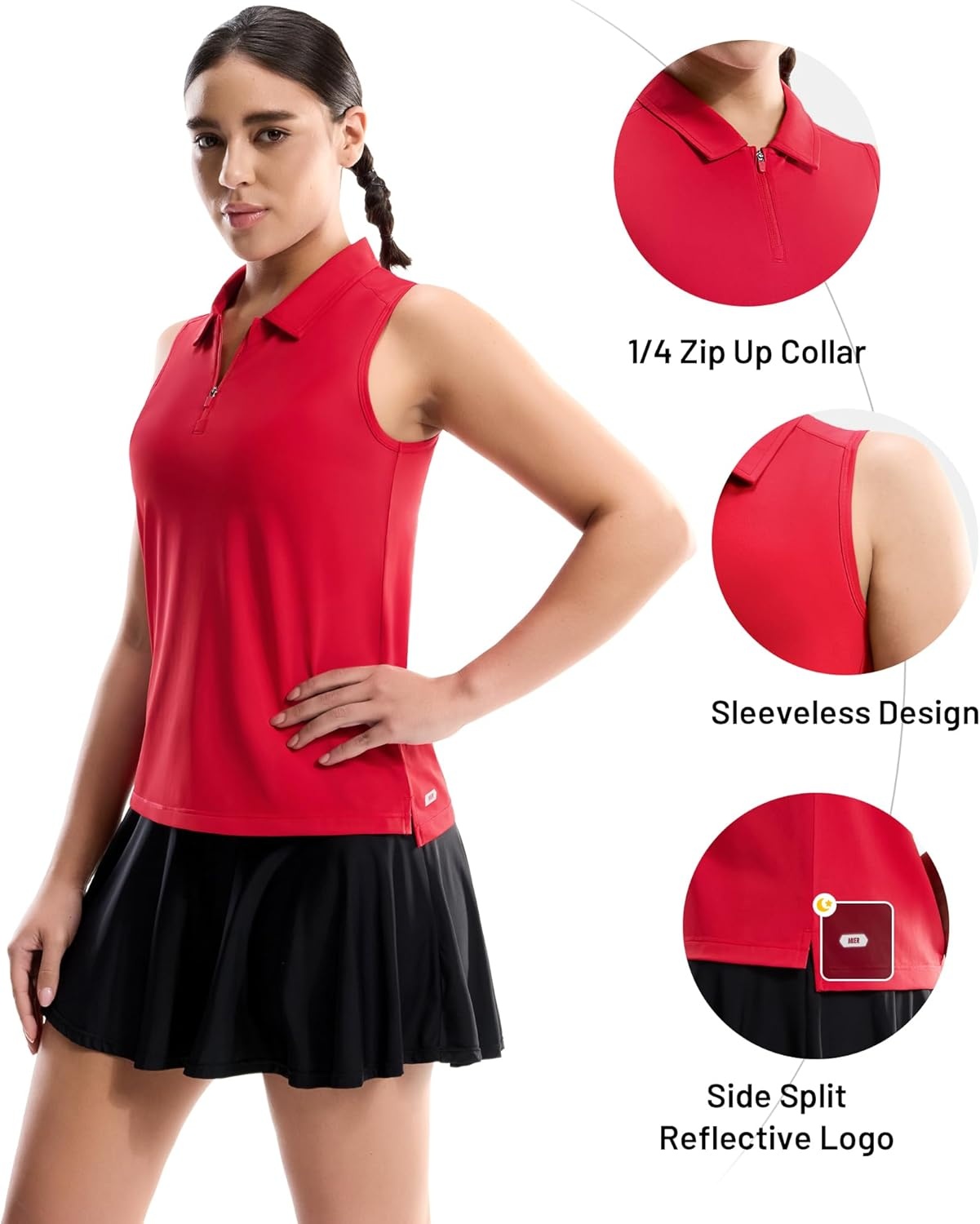 image:imageMIER Womens Sleeveless Golf Shirts Quarter Zip UPF 50 Collared Polo Tank Tops Quick Dry Zip Up Tennis Sports Active TeeRed