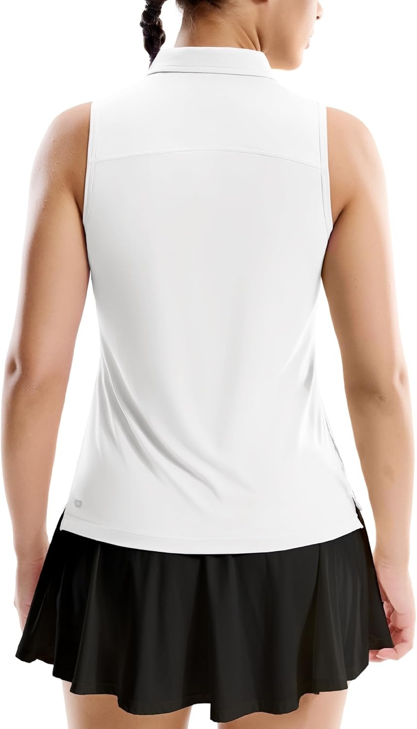image:imageMIER Womens Sleeveless Golf Shirts Quarter Zip UPF 50 Collared Polo Tank Tops Quick Dry Zip Up Tennis Sports Active TeeWhite
