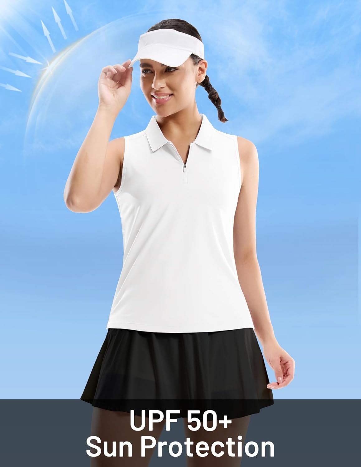image:imageMIER Womens Sleeveless Golf Shirts Quarter Zip UPF 50 Collared Polo Tank Tops Quick Dry Zip Up Tennis Sports Active TeeWhite