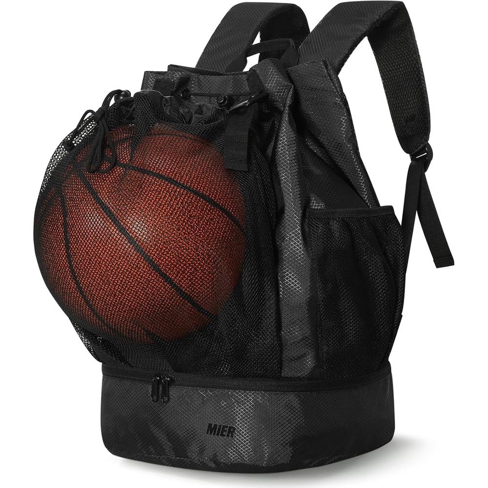 image:imageMIER Drawstring Basketball Backpack Soccer Bag with Shoe Compartment amp Mesh Pocket Sports Gym String Backpack for Women Men LightweightBlack