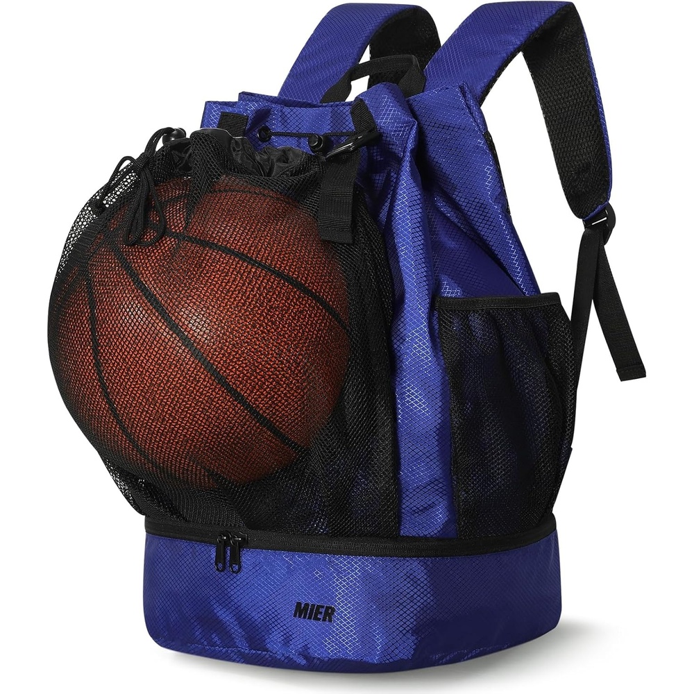 image:imageMIER Drawstring Basketball Backpack Soccer Bag with Shoe Compartment amp Mesh Pocket Sports Gym String Backpack for Women Men LightweightBlue