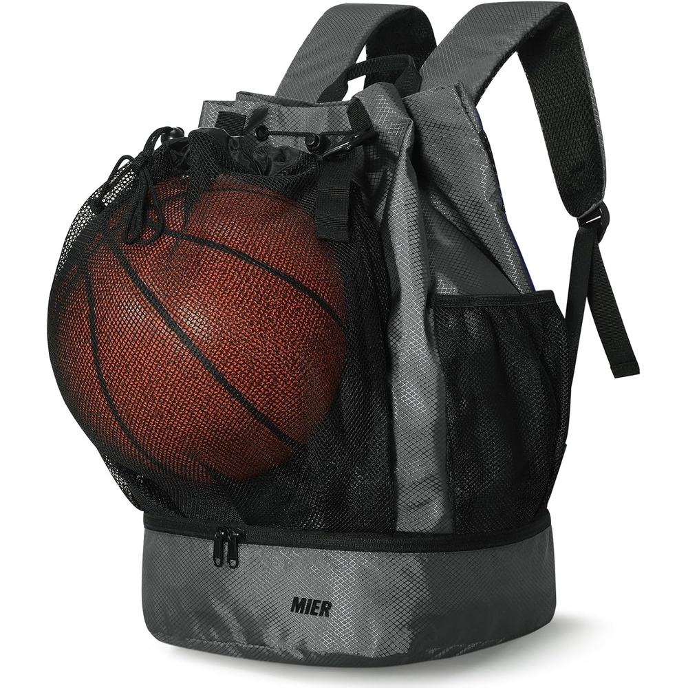 image:imageMIER Drawstring Basketball Backpack Soccer Bag with Shoe Compartment amp Mesh Pocket Sports Gym String Backpack for Women Men LightweightGray