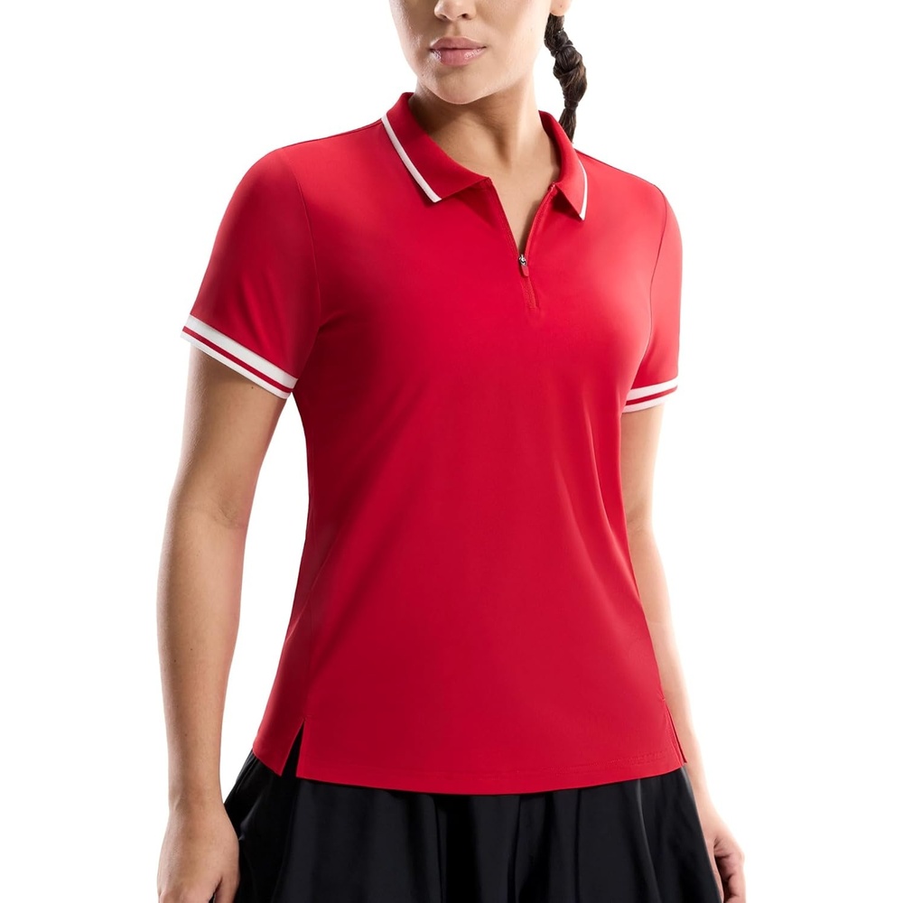 image:imageMIER Golf Polo Shirts for Women 14 Zip Up Short Sleeve Tennis Tops Dry Fit UPF 50 Athletic Collared Shirt for PickleballRed