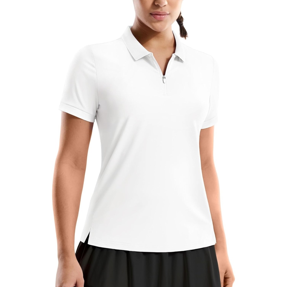 image:imageMIER Golf Polo Shirts for Women 14 Zip Up Short Sleeve Tennis Tops Dry Fit UPF 50 Athletic Collared Shirt for PickleballWhite