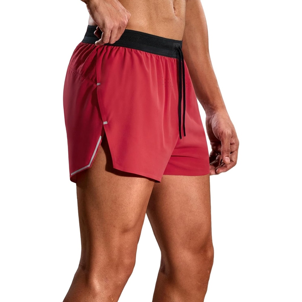 image:imageMIER Limitless Mens 25 Lightweight Marathon Running Shorts Quick Dry Cooling Racing Shorts with Pocket BriefLinedRed