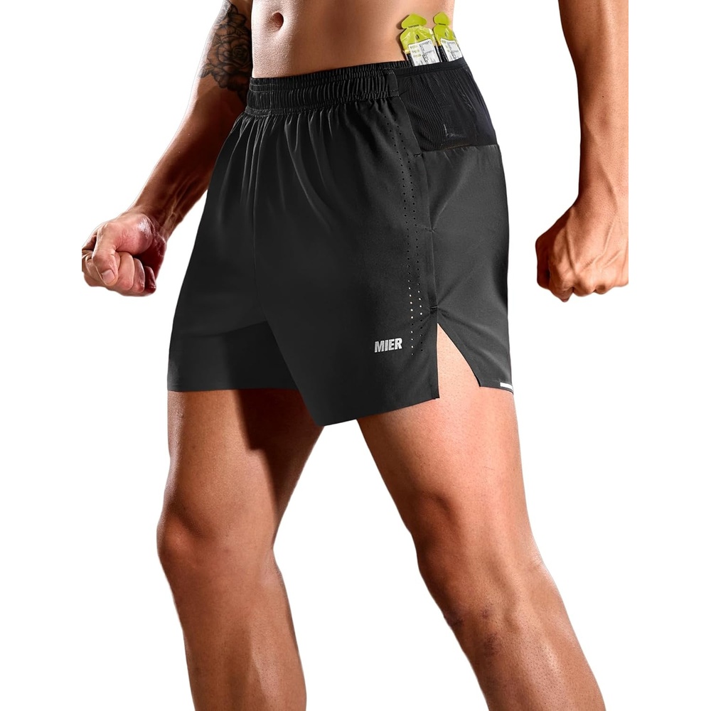 image:imageMIER Limitless Mens 35 Running Shorts Quick Dry BriefLined Marathon Racing Shorts with Pockets PackableBlack