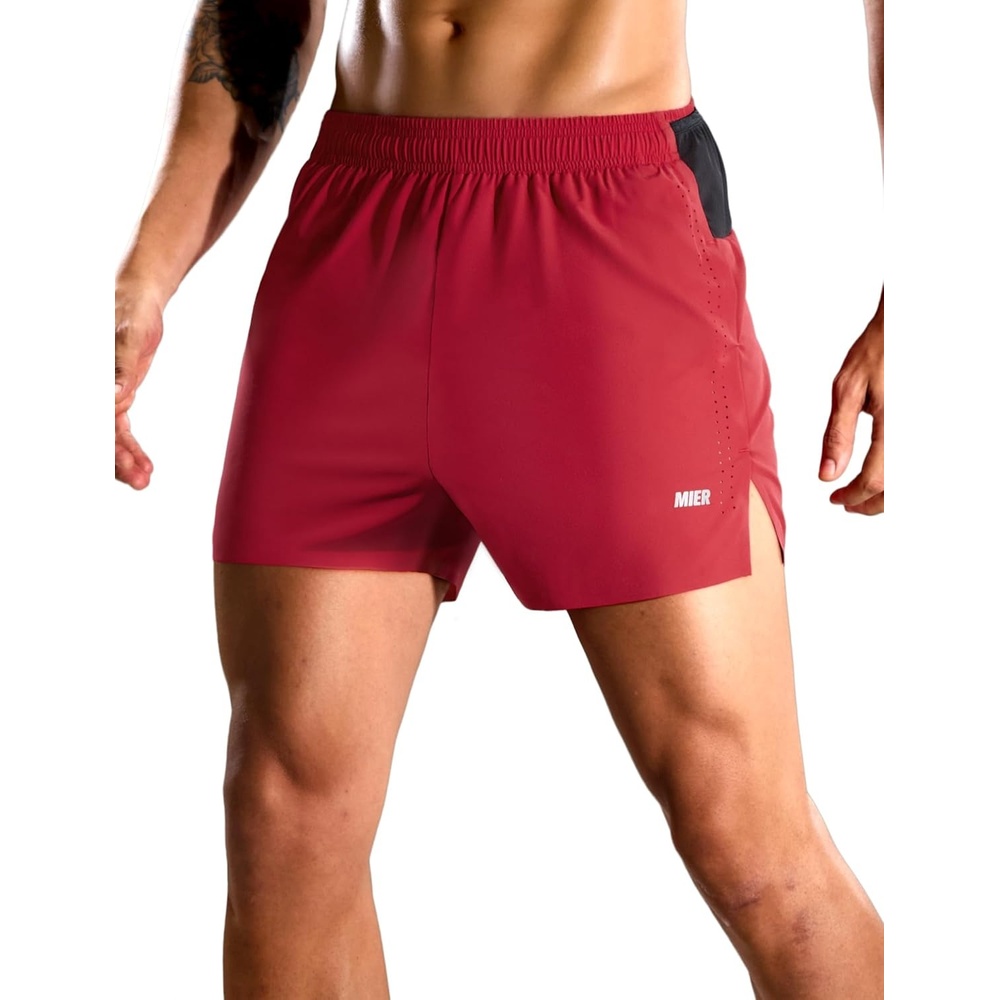 image:imageMIER Limitless Mens 35 Running Shorts Quick Dry BriefLined Marathon Racing Shorts with Pockets PackableRed