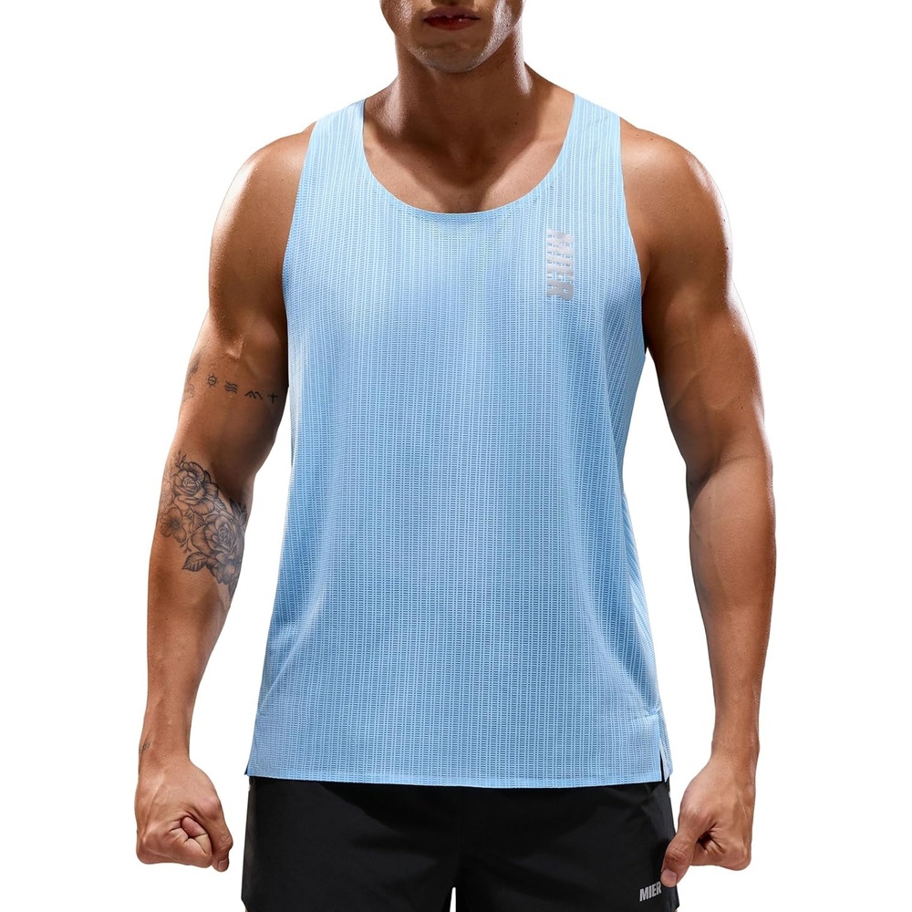 image:imageMIER Limitless Running Tank Tops Mens Quick Dry Seamless Marathon Racing Singlets Ultra LightweightLight Blue