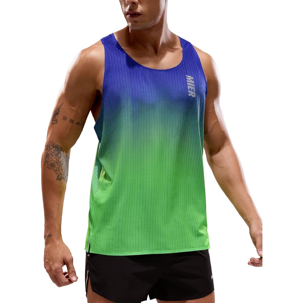 image:imageMIER Limitless Running Tank Tops Mens Quick Dry Seamless Marathon Racing Singlets Ultra LightweightNeonBlue