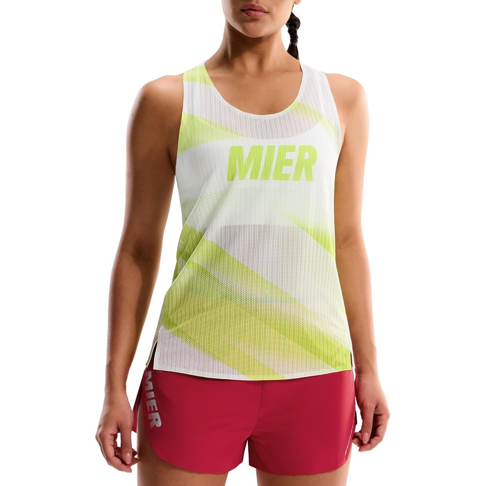 image:imageMIER Limitless Running Tank Tops Womens Seamless Quick Dry Marathon Racing Singlets Ultra LightweightLime Stripe