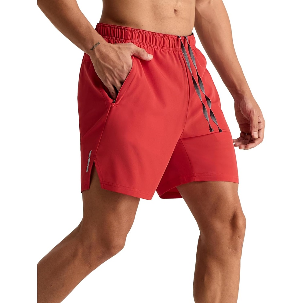image:imageMIER Mens 2 in 1 Running Shorts 7 Workout Gym Athletic Shorts for Men Quick Dry Lightweight with Pockets for TrainingRed