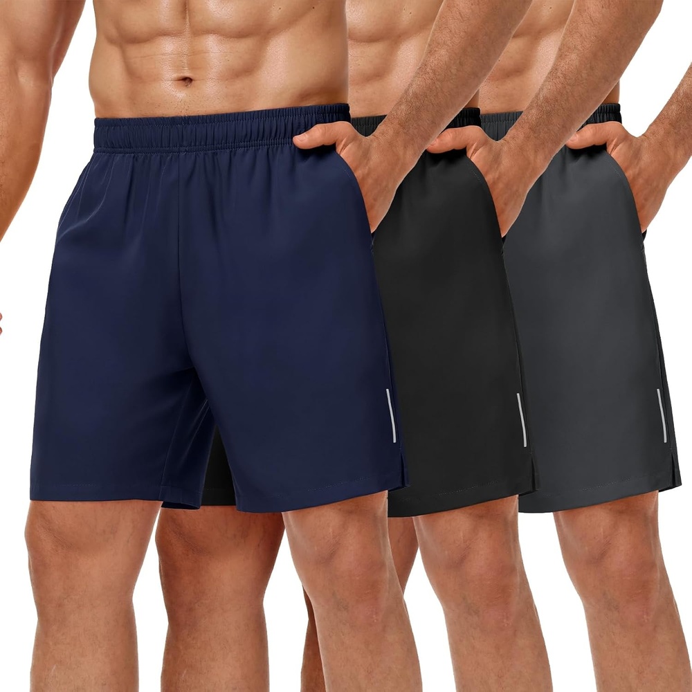 image:imageMIER Mens 3 Pack Athletic Running Shorts 7 Inch Quick Dry Lightweight Gym Workout Training Shorts with Pockets No LinerBlackDark GreyNavy