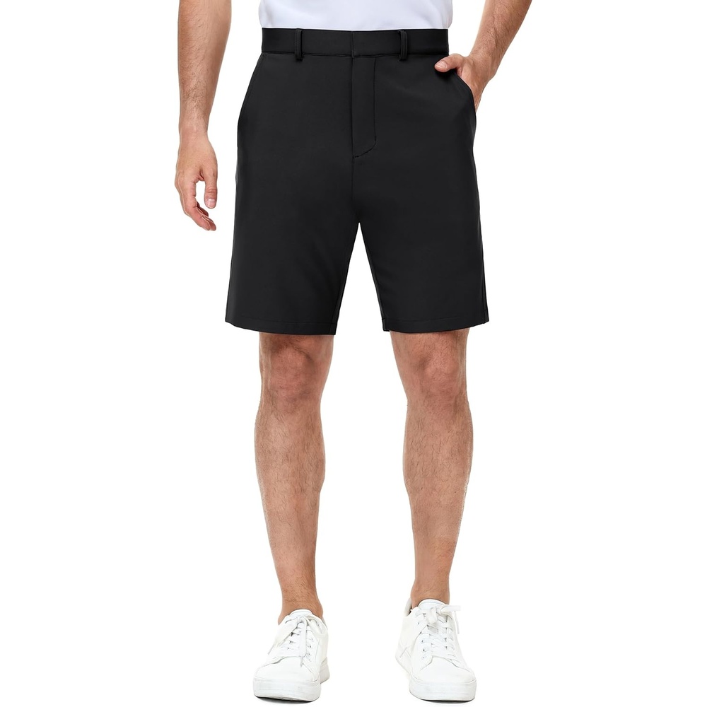 image:imageMIER Mens Golf Shorts 7 9 Stretch Lightweight Work Dress Flat Front Shorts with 4 Pockets for Casual Travel HikingBlack