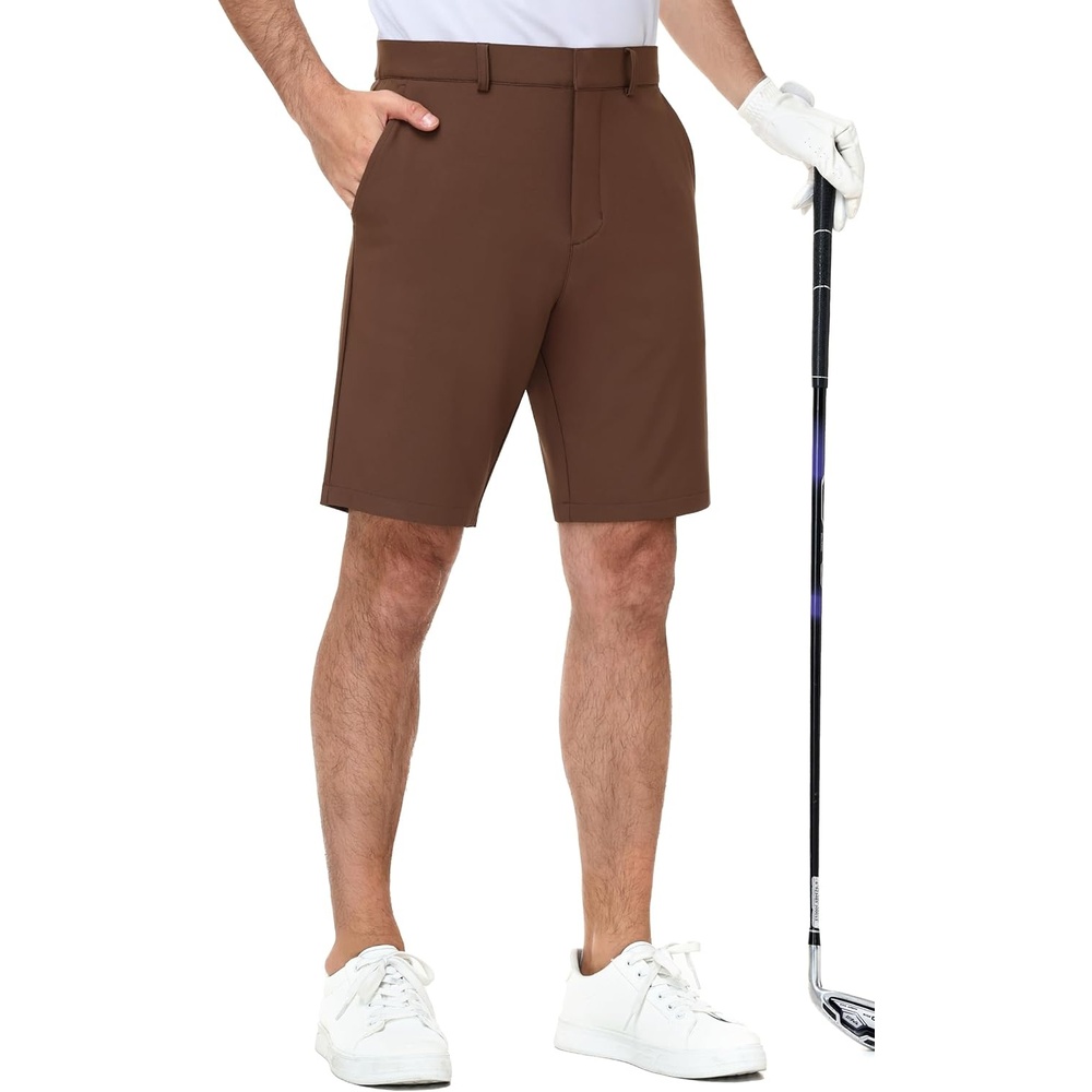 image:imageMIER Mens Golf Shorts 7 9 Stretch Lightweight Work Dress Flat Front Shorts with 4 Pockets for Casual Travel HikingBrown