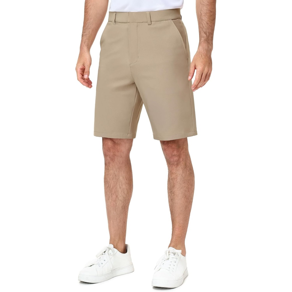 image:imageMIER Mens Golf Shorts 7 9 Stretch Lightweight Work Dress Flat Front Shorts with 4 Pockets for Casual Travel HikingKhaki