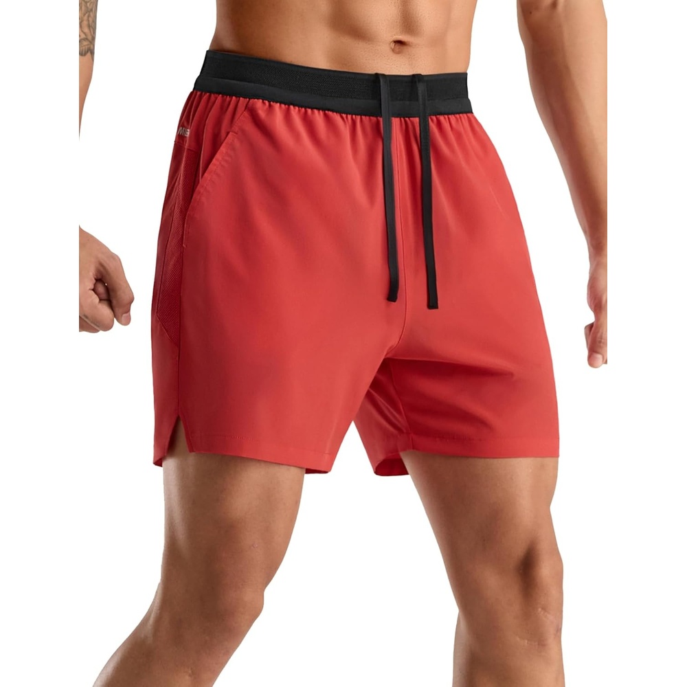image:imageMIER Mens Quick Dry Athletic Running Shorts with Pockets ExtraLight Workout Gym Sports Active Shorts for Men5 Inch InseamRed