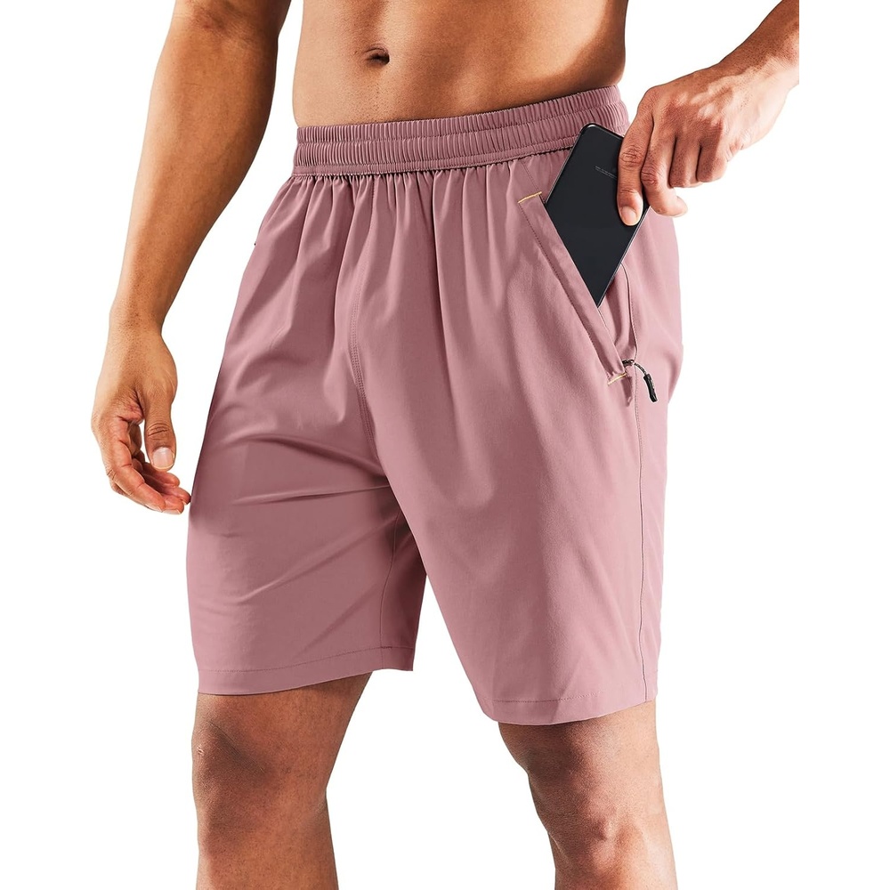 image:imageMIER Mens Quick Dry Running Shorts with Zipper Pocket Elastic Waist Athletic Workout Exercise ShortsDusty Pink