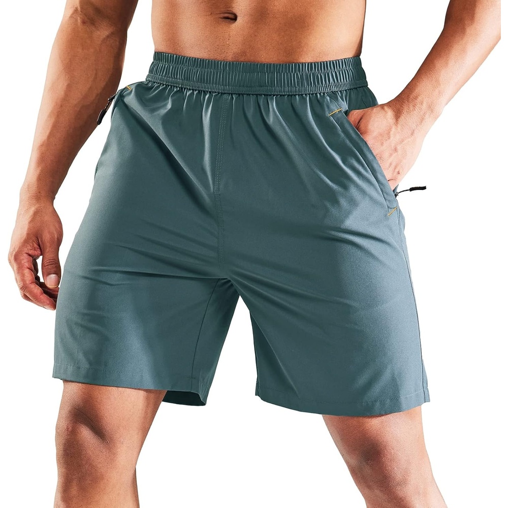 image:imageMIER Mens Quick Dry Running Shorts with Zipper Pocket Elastic Waist Athletic Workout Exercise ShortsGrey Blue
